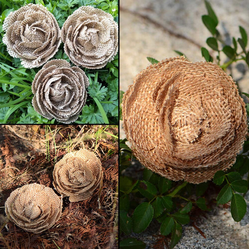 CCINEE Natural Burlap Flowers Assorted Handmade Burlap Rose for Wedding Decoration and Floral Crafts Making, Pack of 18 - NewNest Australia