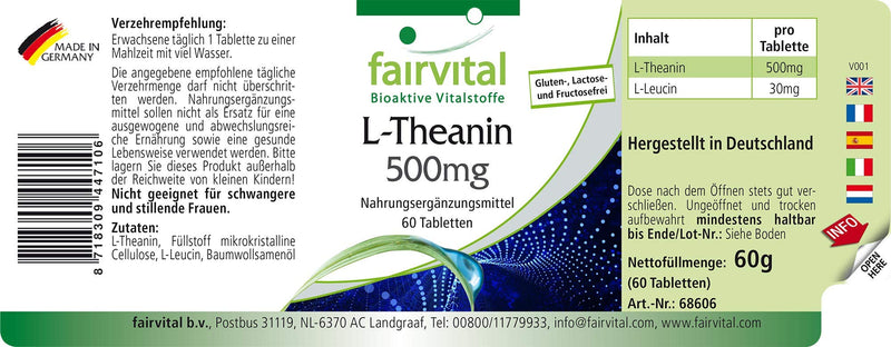 Fairvital | L-Theanine 500mg - HIGH DOSE - VEGAN - 60 tablets - amino acid - NewNest Australia