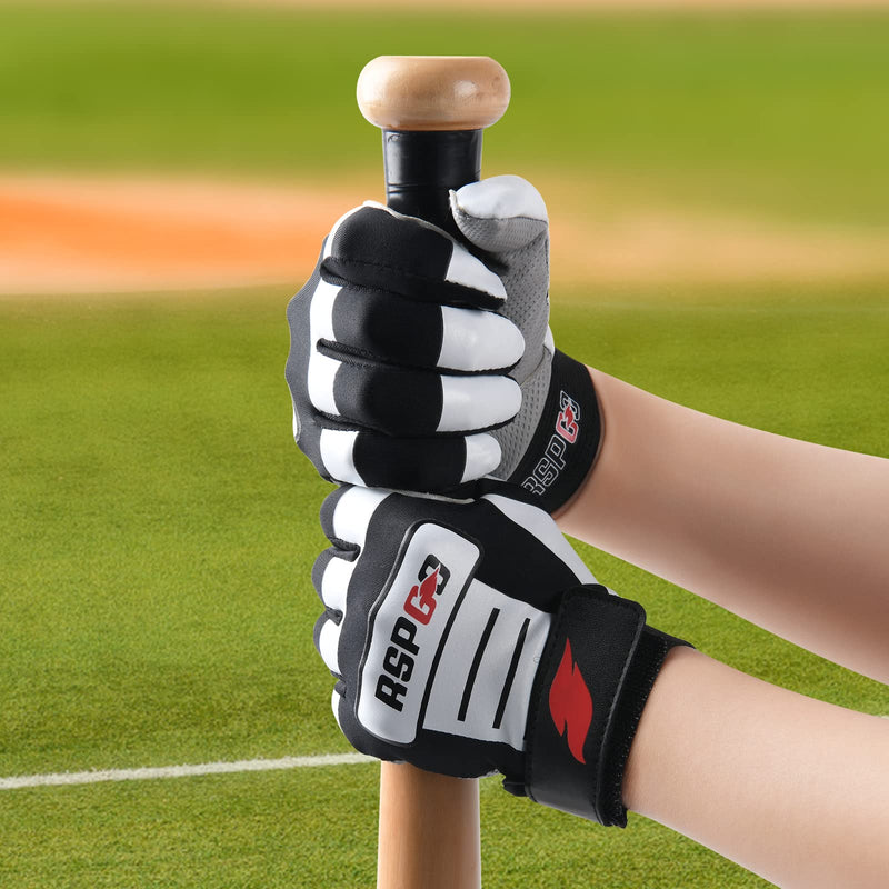 RSPGO Youth Baseball & Softball Batting Gloves for Kids with Super Grip Fit Classic Black Youth M/L(6in-6.5in) - NewNest Australia