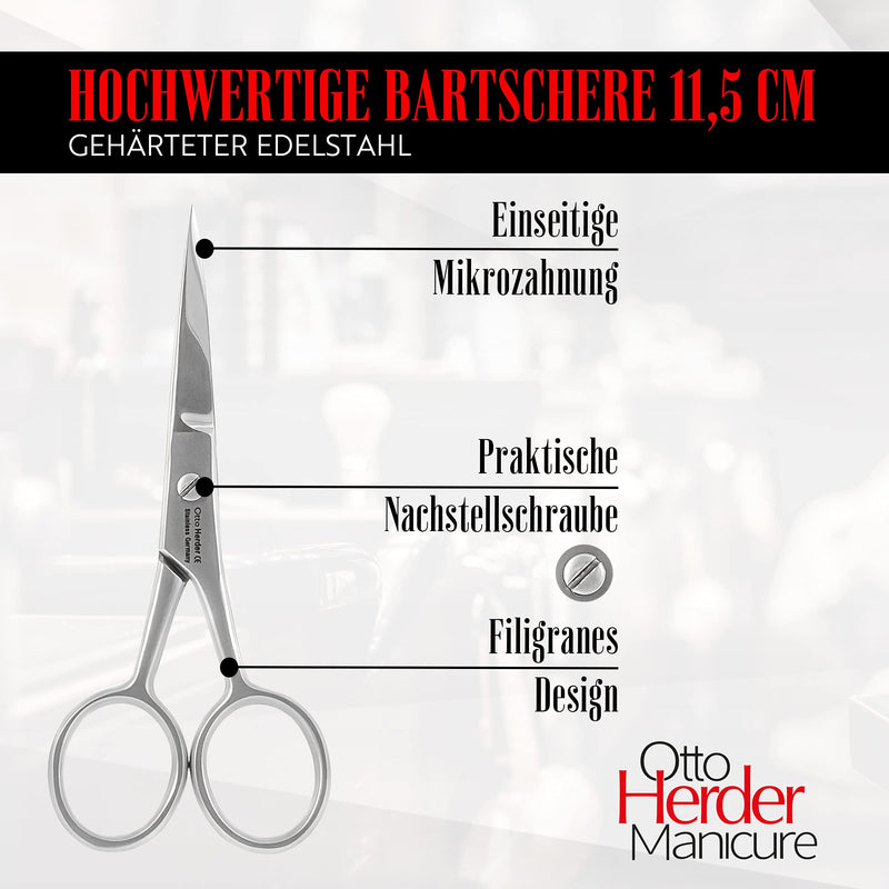 OTTO HERDER Beard Scissors Men 11.5cm - Beard Trimmer Nose Hair Scissors Beard Scissors Straight Blade Cuts Precisely Shapes Mustaches and Beards - Fine micro-serration prevents the hair from slipping - NewNest Australia