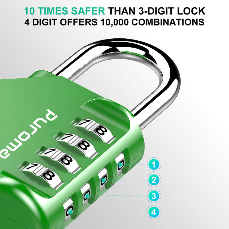 Puroma 2 Pack Combination Lock 4 Digit Outdoor Waterproof Padlock for School Gym Locker, Sports Locker, Fence, Toolbox, Gate, Case, Hasp Storage (Green) Green - NewNest Australia