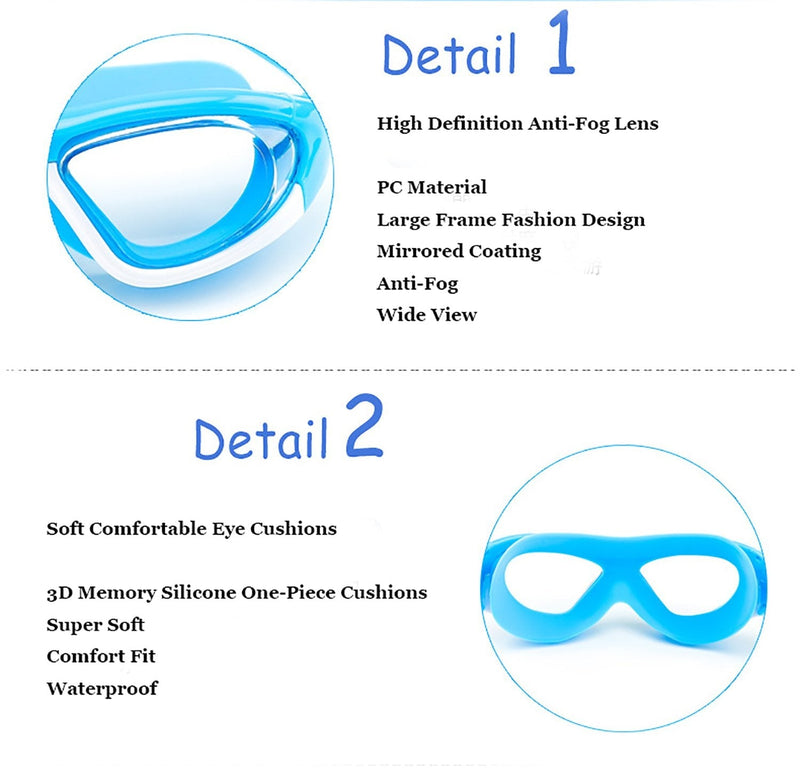 June Sports Swim Goggles for Kids (3-15 Year Old), Waterproof Swimming Google Large Frame UVA/UVB Teens Boys Girls SG28 Light Blue - NewNest Australia