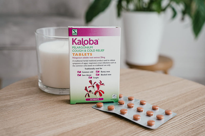 Schwabe Pharma - Kaloba Cough & Cold Relief Tablets - Pelargonium Sidoides Root Extract 20mg - Traditionally Used for Common Cold, Runny Nose, Sore throat, Blocked Nose, Coughs - 30 Tablets - NewNest Australia