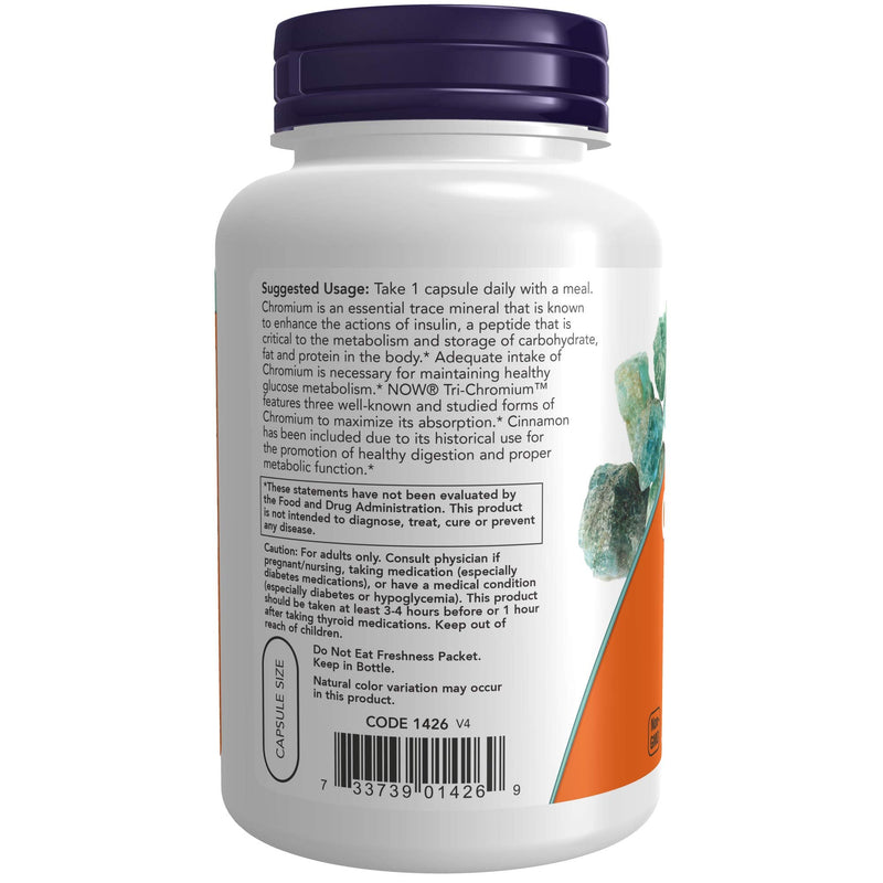 NOW Supplements, Tri-Chromium 500 mcg with Cinnamon, Insulin Co-Factor*, 180 Veg Capsules - NewNest Australia