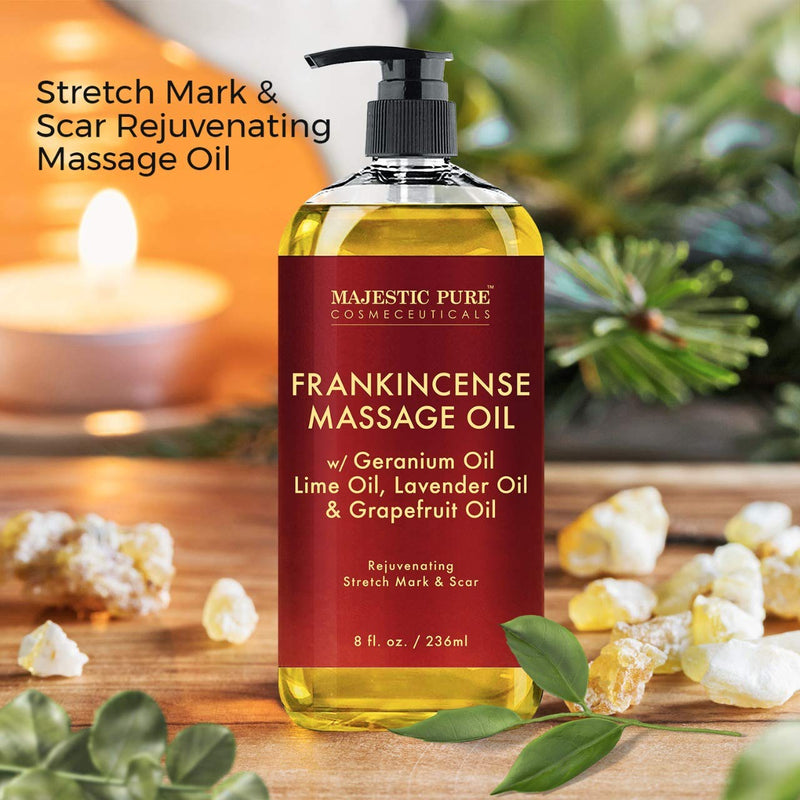 Stretch Mark and Scar Frankincense Massage Oil by Majestic Pure, for Softer & Smoother Skin - Visibly Reduces Appearances of Scars and Stretch Marks - 8 fl oz - NewNest Australia