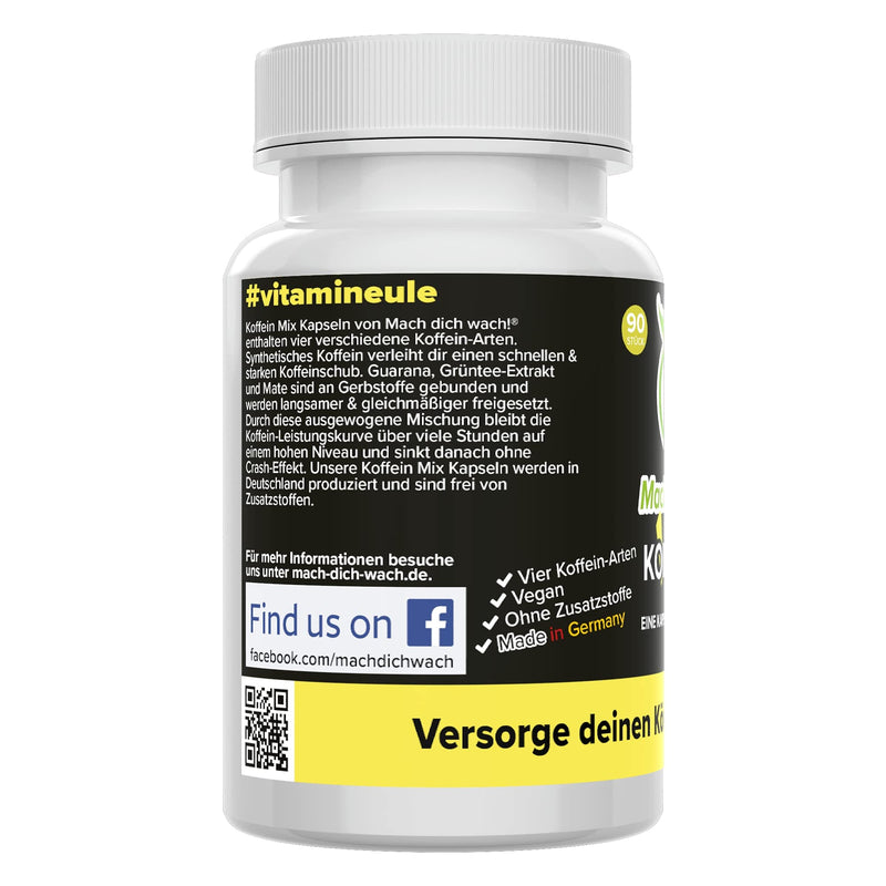 Caffeine Mix Capsules - 200 Mg Caffeine - High Dose With Four Caffeine Varieties - Quality From Germany - No Additives & Vegan - Small Capsules Instead Of Tablets - Strong Effect Make Yourself Awake! - NewNest Australia
