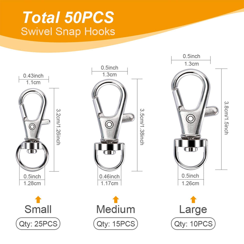 100PCS Swivel Snap Hooks with Key Rings, Premium Metal Swivel Lobster Claw Clasps Assorted Sizes (Large, Medium, Small) for Keychain Clip Lanyard, Jewelry Making, Crafts, Silver - NewNest Australia