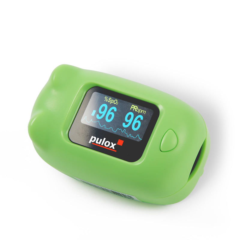 Pulox PO-230 in green, pulse oximeter for children, with adhesive pattern, measurement of oxygen saturation and heart rate - NewNest Australia