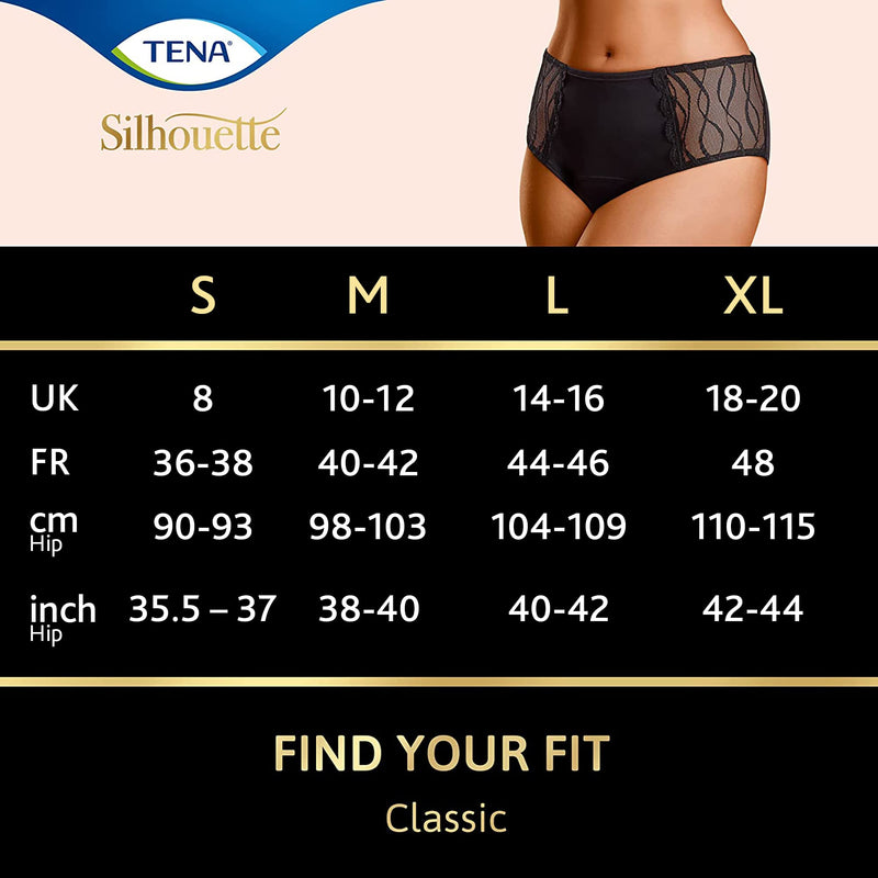 TENA Silhouette - Women's Washable Incontinence Pants - Soft and Stretchy - Black - 3X Protection for Light Leaks, Dry and Secure with Odour Control - Pack of 1, Black, Size XL - NewNest Australia