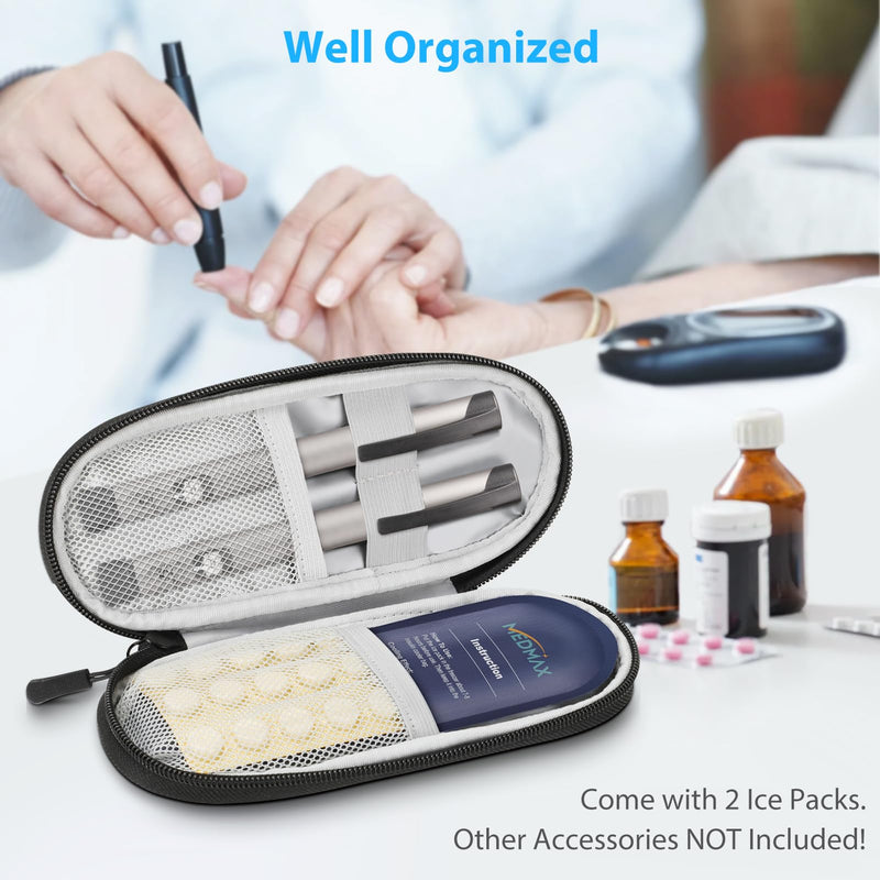 MEDMAX Insulin Cooler Bag with 2 Ice Packs - Diabetic Bag Water-Repellent Insulated Medicine Bag Portable Cooler Bag for Insulin Pen and Other Diabetic Accessories (Black) Za -Black - NewNest Australia
