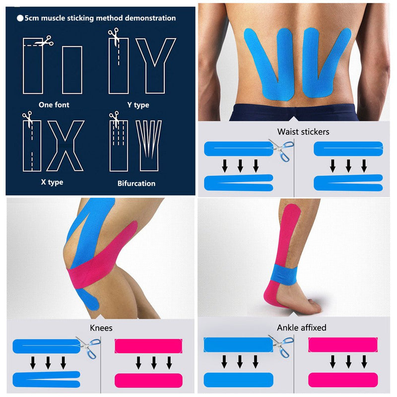 Kinesiology Tape 2 Rolls Combo Pack for Athletic Sports, Recovery and Physiotherapy Free, Waterproof, Uncut, 2-Inch x 16.4-Feet Black Pink - NewNest Australia