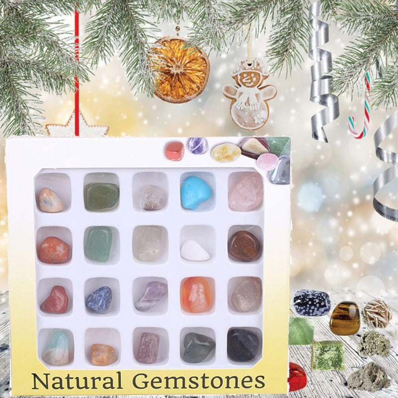 Crystal Sets for Beginners, Rock Mineral And Fossil Kit, Mineral Rock Variety Tumbled Rough Gemstone Meteorite Fragment Healing Energy Crystal Collection Box (20pcs Tumbled Mini Stones) - NewNest Australia