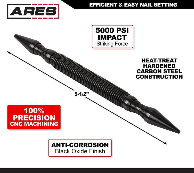 ARES 10050-2-Pack Dual Head Combo Nail Setter - Features 1/32-Inch (#1) and 1/16-Inch (#2) Dual Head Design - 5000 PSI Striking Force 2-Piece 1/32 x 1/16 Combo Nail Setter Set - NewNest Australia
