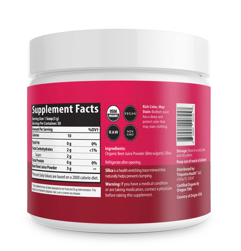 BioBeet® Max Strength Beet Root Juice Powder – 20:1 Concentrate, Each Serving Derived from 60,000 mg Organic Beetroot - Cold-Pressed, USA Grown – Nitric Oxide, Circulation Support – 50 Servings - NewNest Australia