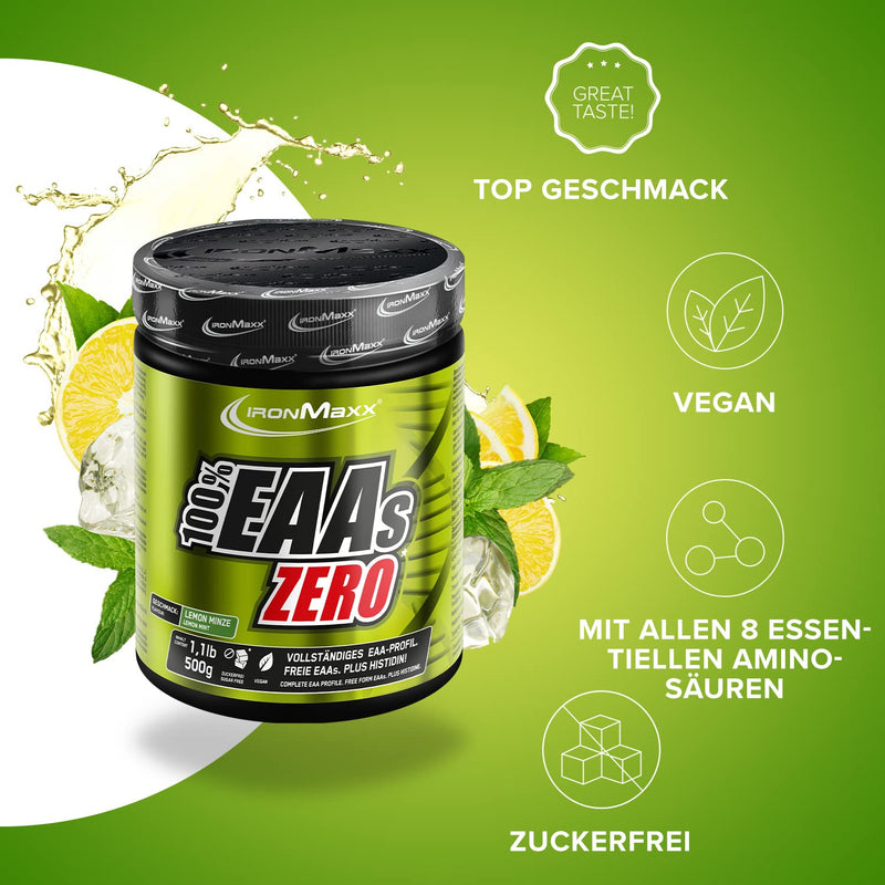Ironmaxx 100% Eaas Zero - Lemon Mint 500G Can | Eaa Powder, Vegan And Sugar-Free With All 8 Essential Amino Acids | Fruity Taste, Free Of Preservatives 500 G (Pack Of 1) - NewNest Australia
