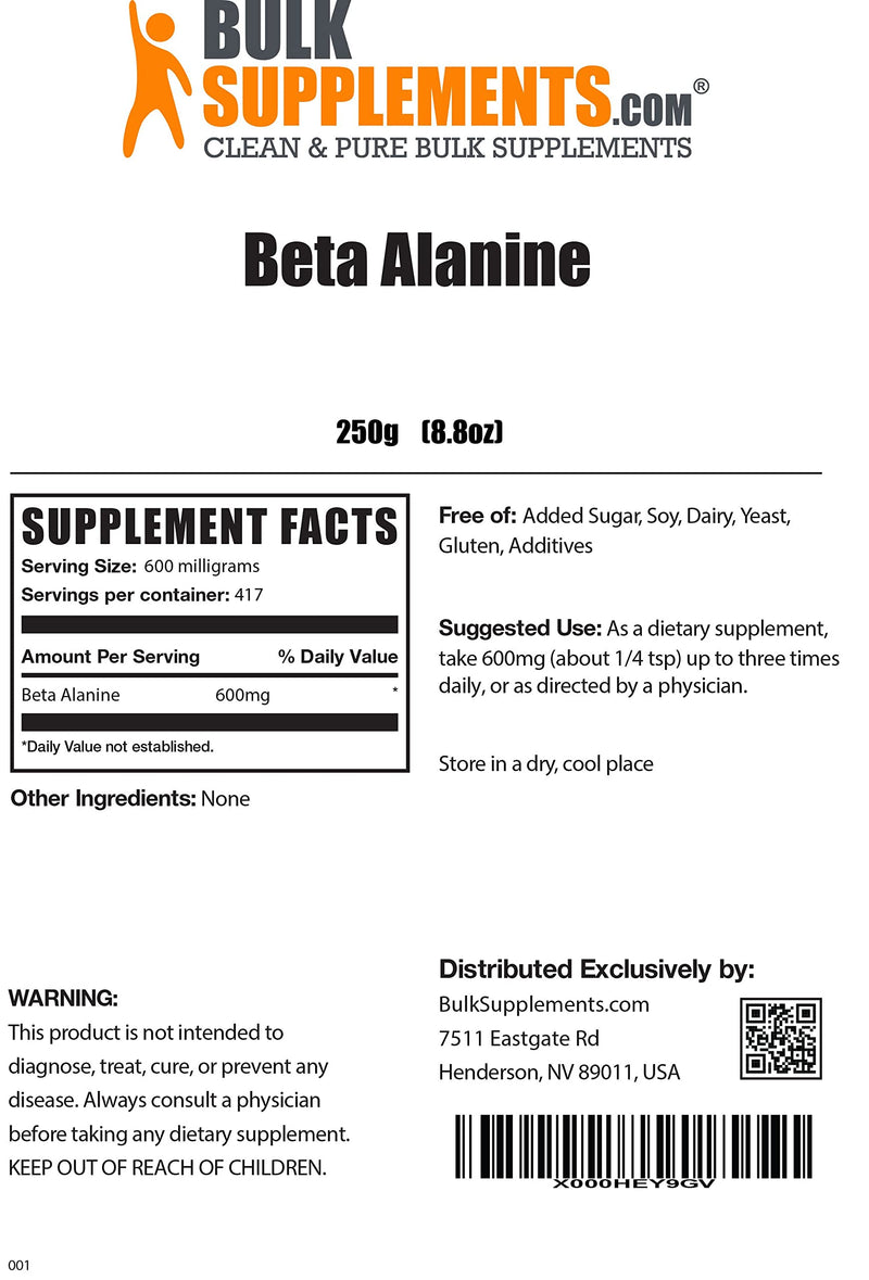 BulkSupplements.com Beta Alanine Powder - Pre Work Out - Workout Recovery - Muscle Recovery Supplements - Pre Workout Amino Energy - Vegan Preworkout - Running Pre Workout (250 Grams - 8.8 oz) - NewNest Australia