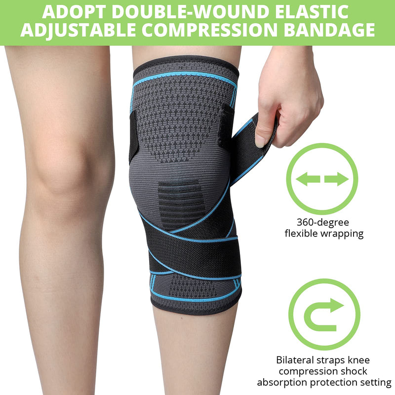 MILAIUN Knee Brace Pack of 2, Knee Support Sports for Men Women, Non-Slip Breathable Unisex Knee Brace, for Outdoor Sports or Strength Exercises (XL) Blue XL - NewNest Australia