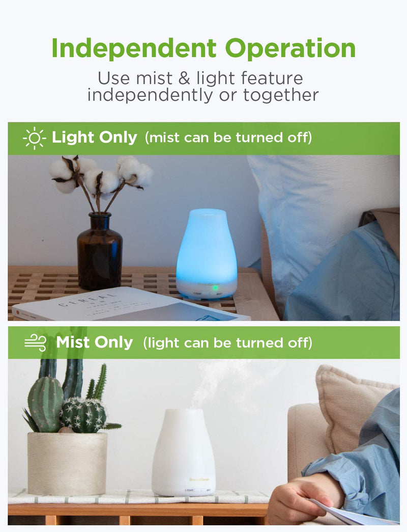 InnoGear Essential Oil Diffuser, Upgraded Diffusers for Essential Oils Aromatherapy Diffuser Cool Mist Humidifier with 7 Colors Lights 2 Mist Mode Waterless Auto Off for Home Office Room, Basic White - NewNest Australia