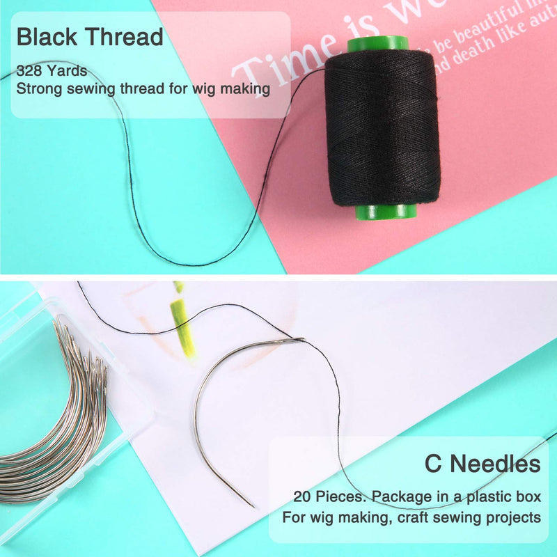 Boao 20 Pieces Wig C Curved Needles with 328 Yard Thread for Wig Making - NewNest Australia