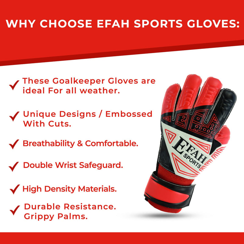 EFAH SPORTS Soccer Goalkeeper Gloves for Kids Boys Children Youth Football Goalie Gloves with Fingersave and Double Wrist Grips Size 5 suitable for 9 to 12 years old Red - NewNest Australia