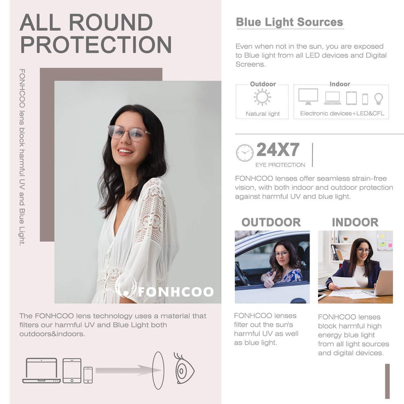 FONHCOO Blue Light Blocking Glasses Women Men TR90 Round Computer Eyeglasses (Blue) - NewNest Australia
