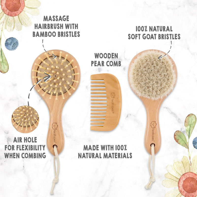 Baby Hair Brush and Baby Comb Set - Wooden Baby Brush with Soft Goat Bristle - Toddler Hair Brush Baby Brush and Comb Set - Baby Brush Set for Newborns - Infant Hair Brush, Cradle Cap (Round, Walnut) Round - NewNest Australia