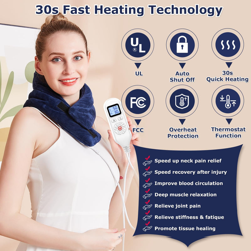 JOBYNA Heating Pad for Neck, Neck Warmer Electric, 5s Fast Heating 30-70℃ & 10-90 Minutes Adjustable Physiotherapy Neck Heating Pad, Flannel Material Washable (19 * 74cm) Heating Pad for Neck 19*74 - NewNest Australia