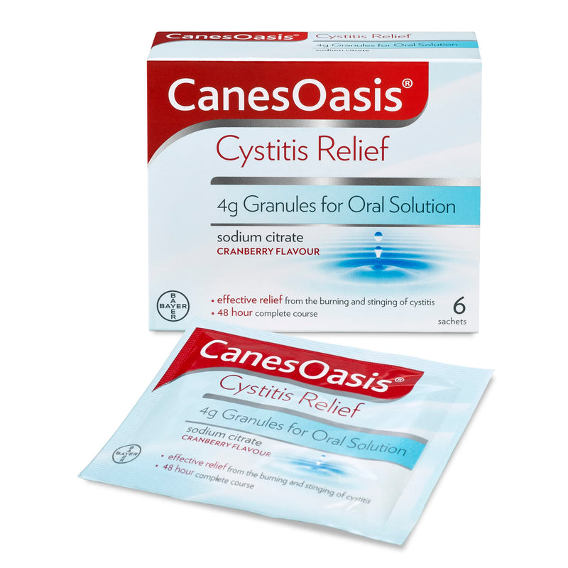 CanesOasis Cystitis Relief | Granules for Oral Solution to Relieve & Treat the Burning & Stinging of Cystitis | 48hr Complete Course | Cranberry Flavour | 6 Count (Pack of 1) Single - NewNest Australia