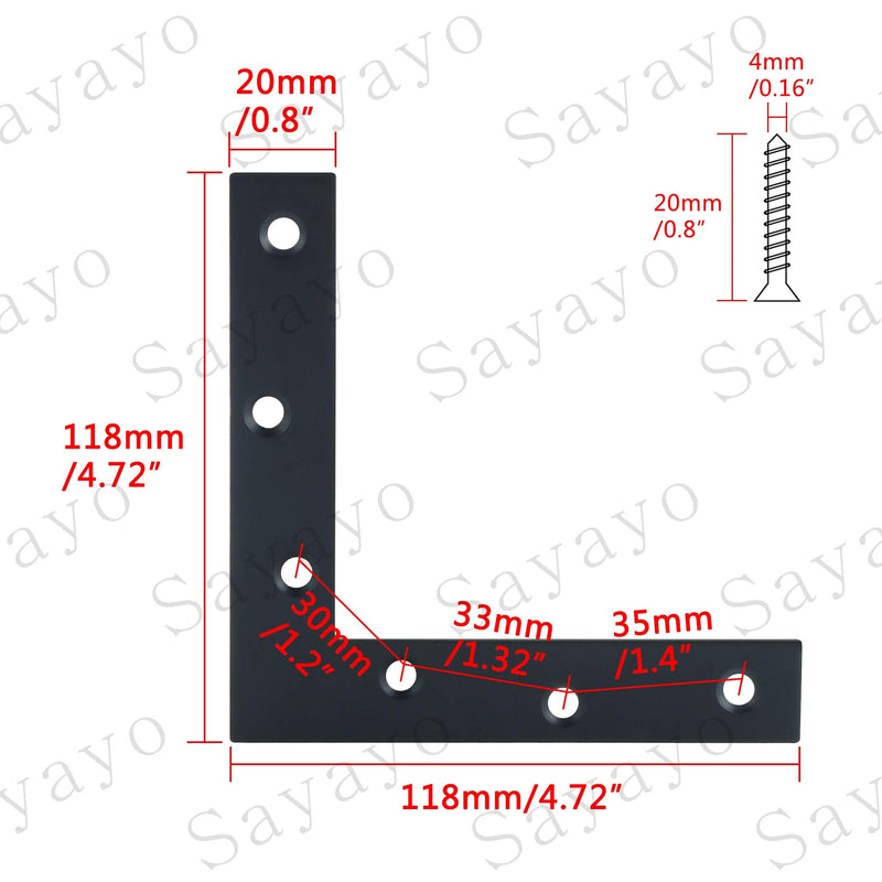 SAYAYO L Brace, 120x120mm Metal Flat Plate Bracket Stainless Steel Brackets Corner Bracket Right Angle Bracket for Wood Matte Black (6 PCS ) 120x120mm L Shape - NewNest Australia