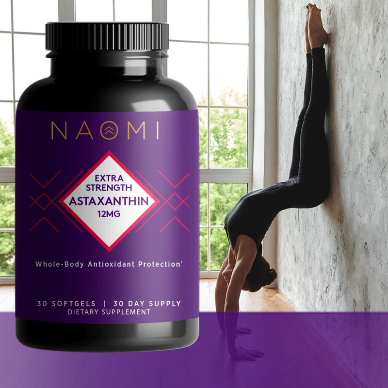 NAOMI Astaxanthin Extra Strength 12 mg Softgel, Joint, Eye, Skin, and Brain Health Supplement for Immune Support, Sports Nutrition and Muscle Recovery, 30 Softgels, Non-GMO - NewNest Australia