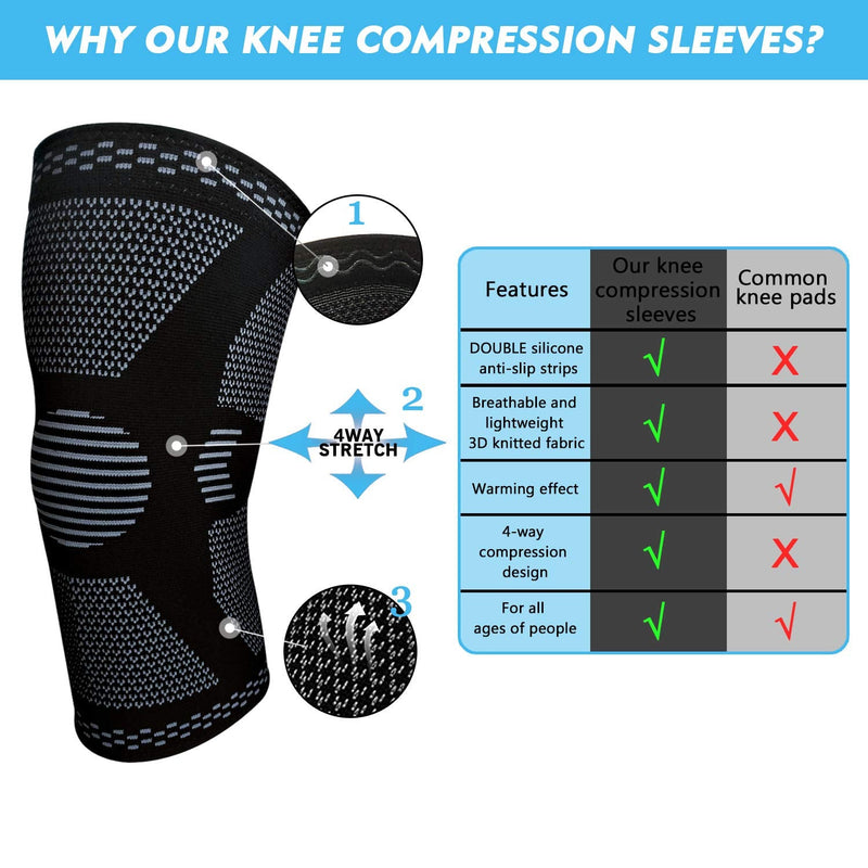 2 Pack Knee Support - Knee Compression Sleeves for Men & Women, Knee Brace for Working Out, Running, Basketball, Gym, Weightlifting, Workout, for Arthritis Joint Pain Relief Size M Black Medium(1 Pair) - NewNest Australia