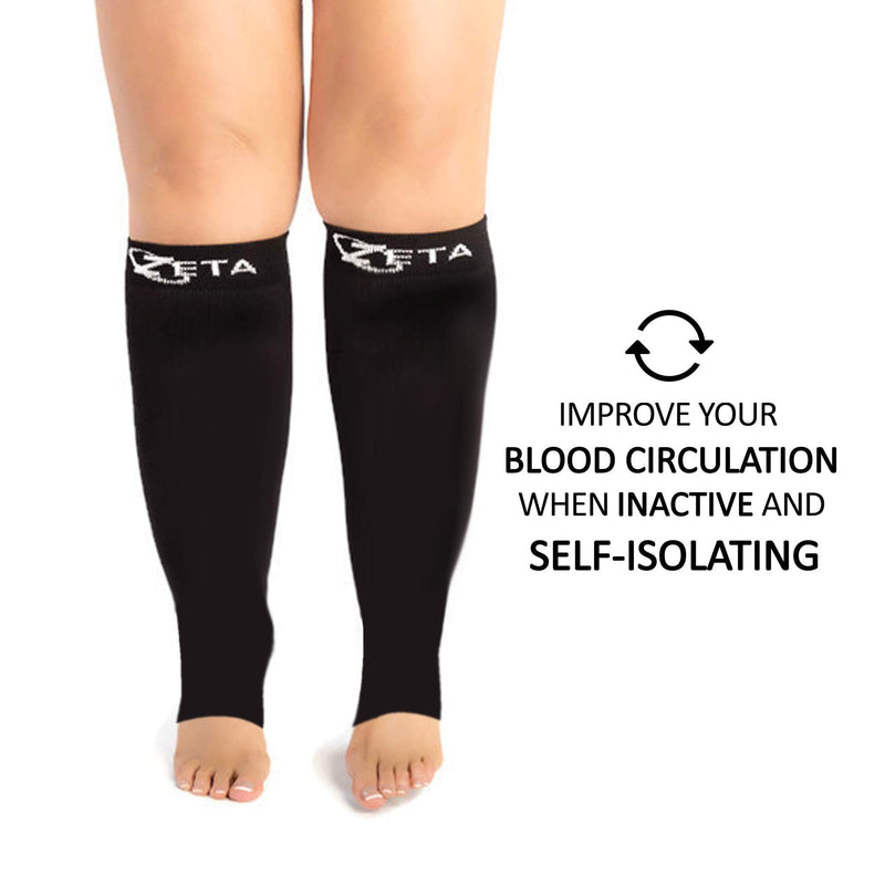 Zeta Socks Open Toe XXXL 26 Inch Wide Calf Plus Size Compression 20-30 mmHg for Fatigue, Pain, Leg Swelling, Soothing Comfy Gradient Support, Prevents Swelling, Pain, Edema, DVT (1 Pair) Black - NewNest Australia