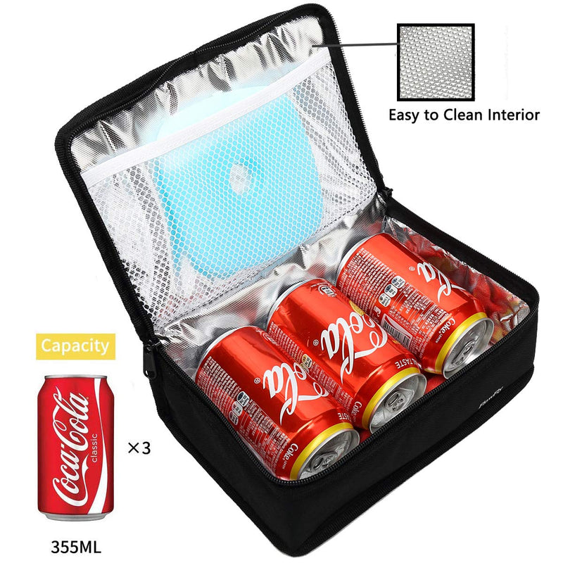 NewNest Australia - Small Insulated Lunch box Portable Soft Bag Mini Cooler Thermal Meal Tote Kit with Handle for Work & School by FlowFly,Black Black 