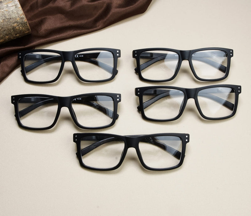 Eyekepper Pack of 5 women's and men's reading glasses with large square lenses and spring hinges - black +1.50 5 pieces in black 1.5 diopters - NewNest Australia