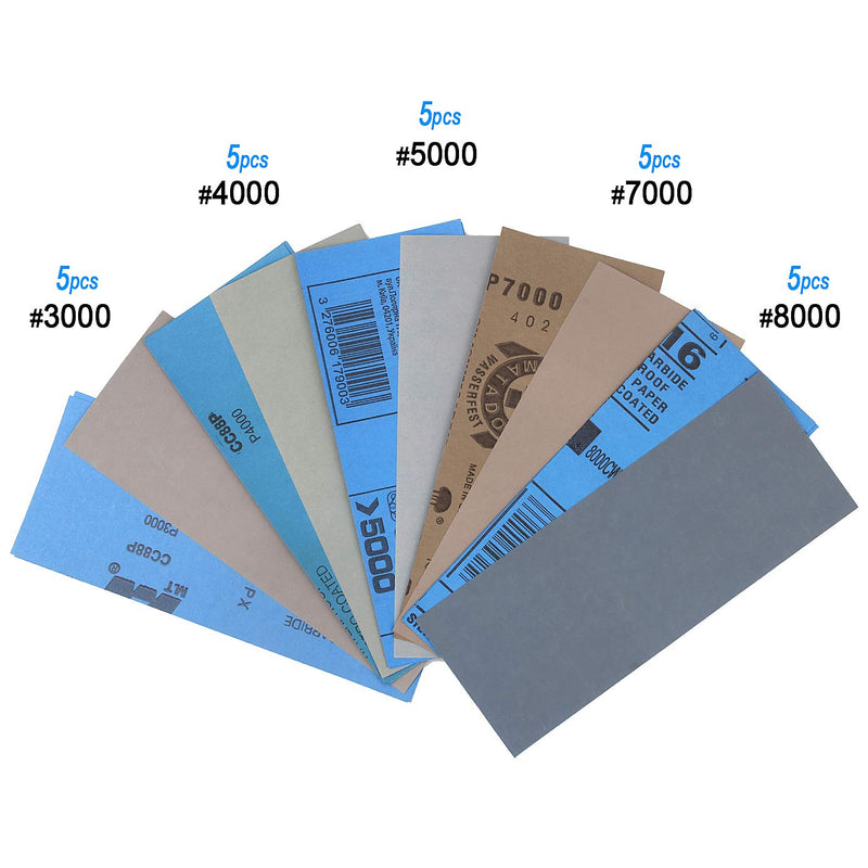 ADVcer 9x3.6 inch 25 Sheets Sandpaper, Wet and Dry 3000-8000 Grit 5 Assortment Sand Paper, Super Fine Precision Abrasive Pads for Automotive Sanding, Wood Turing Finishing, Metal Furniture Polishing 25pcs (3000 to 8000) - NewNest Australia