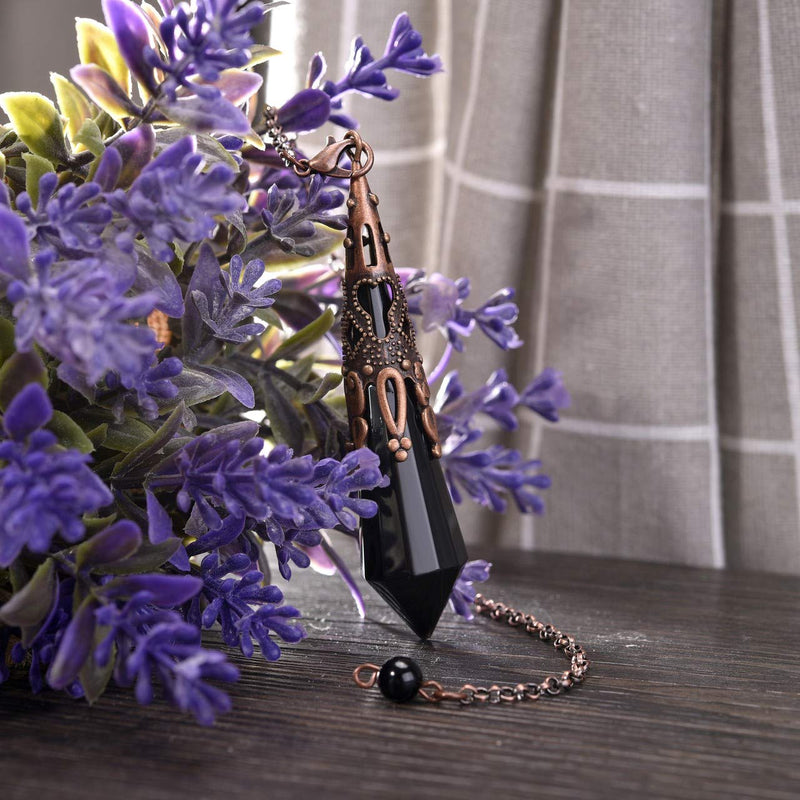 JOVIVI Natural Black Obsidian Crystal Dowsing Pendulum Metal Retro Bronze Gemstone Hexagonal Pendant Pendulum Chain for Healing,Scrying,Divination,Dowser - NewNest Australia