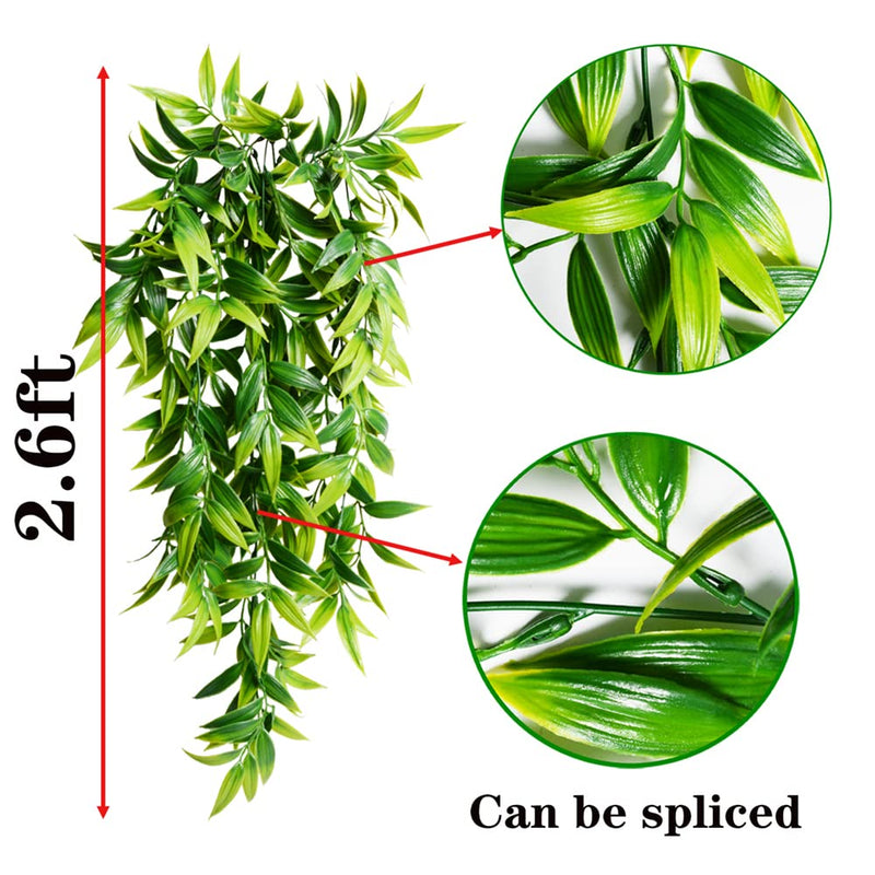 Artificial Hanging Plants Fake Bamboo Leaves Plants Faux Hanging Plants for Patio Porch Outdoor Plants Decor (2 Pcs) Green 2 - NewNest Australia