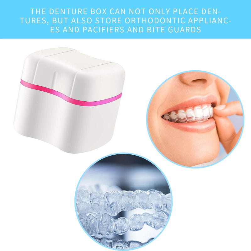 Dentures Bath Box With Dentures Cleaner Brush Dentures Toothbrush Dentures Cup Box Bath Prostheses Container With Basket Dentures Holder Brushes Holder For Travel Cleaning (Red) - NewNest Australia