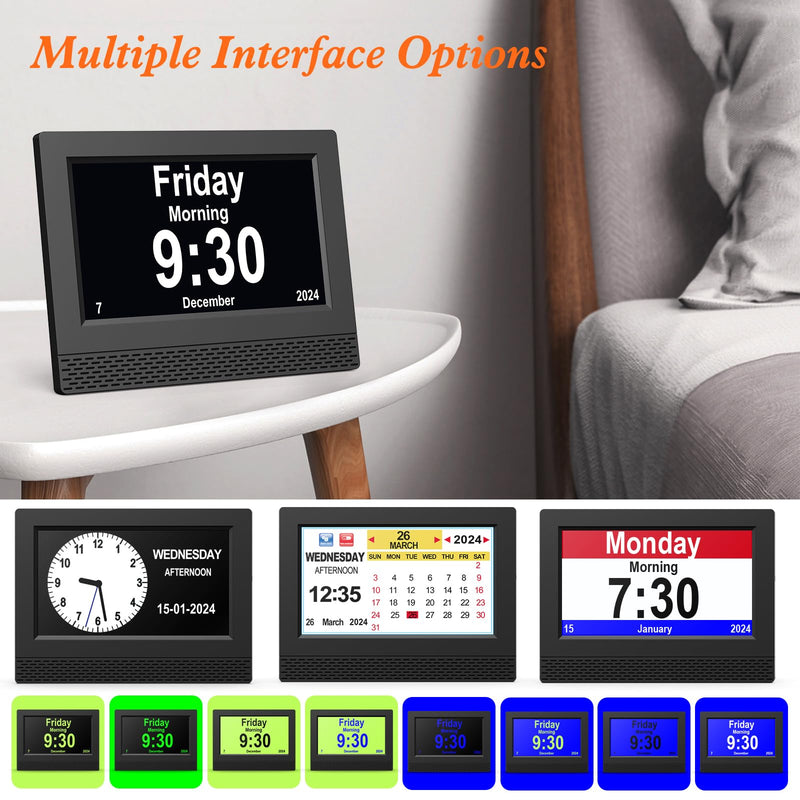 SENXINGYAN Digital Calendar Alarm Clock, 7'' HD Large Screen Display Alarm Clock, Multiple Clock Modes Senior Clock with Date and Day of the Week, Automatically Dimmable for Seniors, Adults and Alzheimer's Patients - Black - NewNest Australia