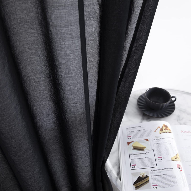 Black Curtains 48 Inch Length for Bedroom 2 Panels Set,Rod Pocket Lace Sheer Small Window Curtains for Living Room Kitchen Bathroom Short Coverings 36x48 Inches Long 36"x48" Black - NewNest Australia