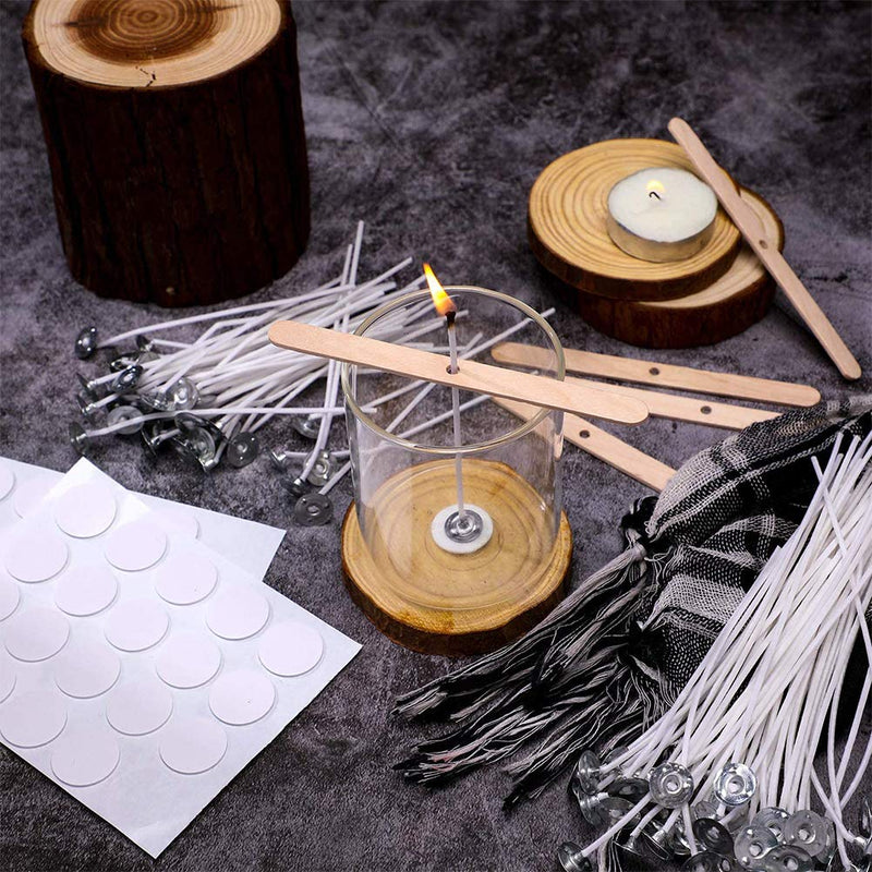 Bulk Candle Wicks 100 Pcs with 60Pcs Candle Wick Stickers and 10 Pcs Wooden Candle Wick Centering Device for Soy Beeswax Candle Making（4inch） 4 inch - NewNest Australia