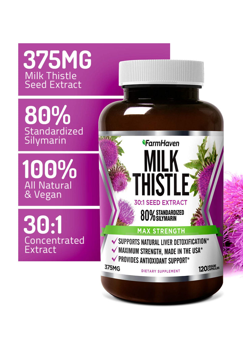FarmHaven Milk Thistle Capsules | 11250mg Strength | 30X Concentrated Seed Extract & 80% Silymarin Standardized - Supports Liver Function and Overall Health | Non-GMO | 120 Veggie Capsules - NewNest Australia