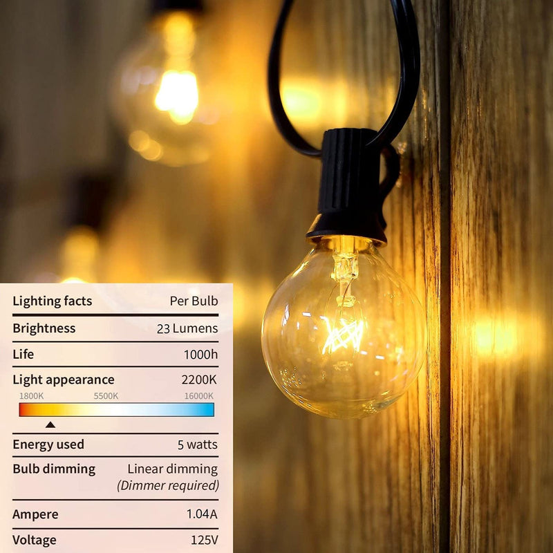 25 Pack Replacement Light Bulbs, G40 5 Watt Light Bulbs for E12 Candelabra Screw Base, 1.5 Inches Globe Clear Light Bulbs for Indoor Outdoor String Light Bulbs Patio Decor - NewNest Australia