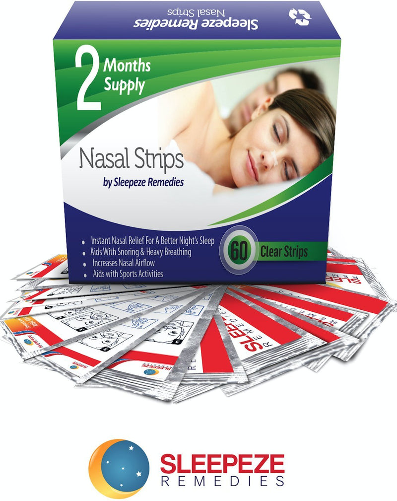 Sleepeze Remedies x60 Nasal Strips Clear Large, Nose Strips to Stop Snoring, Snore Strip to Help You Breathe Through Your Nose, Snore Stopper, Anti Snoring Breathing aids for Sleep (x60 New) 60 Count (Pack of 1) - NewNest Australia