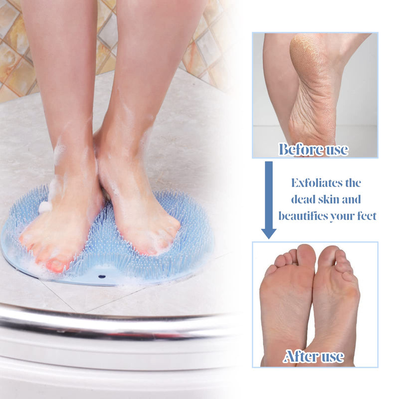 ZOCONE Shower Foot Scrubber Mat, Foot Scrubber for Shower with Non-Slip Suction Cups, Bath Foot Cleaner Massager Mat with Shower Scrubber and Hook for Foot Massage&Circulation, Exfoliation(Blue) - NewNest Australia