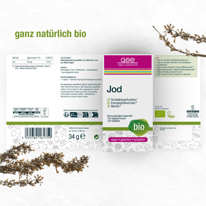 GSE Iodine Compact tablets, 100% high-dose iodine from plants, without added flavors and sugar, organic quality - NewNest Australia