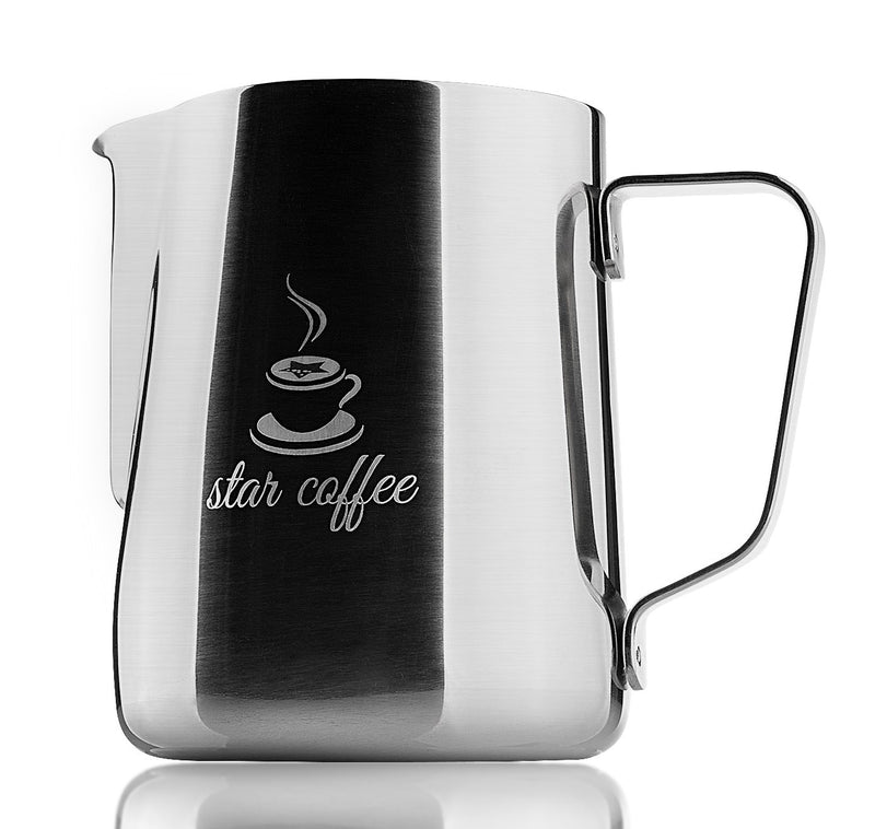 NewNest Australia - Star Coffee Frothing Pitcher 12oz - Milk Steaming Pitchers 12 20 30oz - Measurements on Both Sides Inside Plus eBook - Perfect for Espresso Machines, Milk Frothers, Latte Art - Stainless Steel Jug 12 ounces 