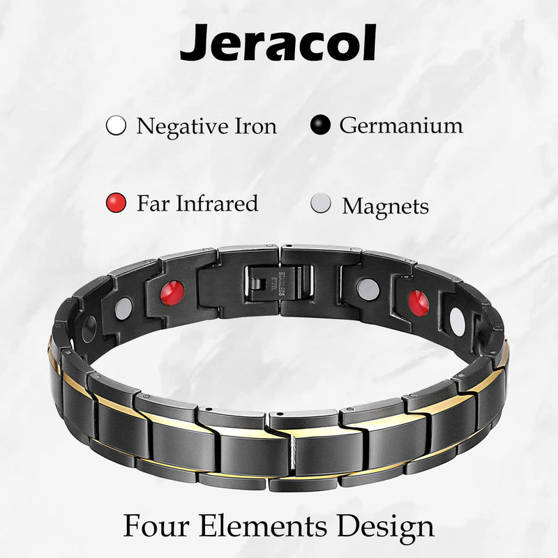 Jeracol Titanium Steel Magnetic Bracelet For Men,Black Gold Color Design Men Bracelet With Four Elements Ultra Strength Magnets,Adjustable Size Bracelet With Removal Tool And Gift Box A-Black-gold - NewNest Australia