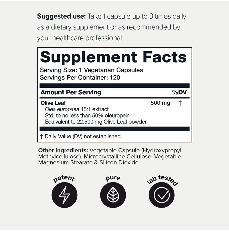 22,500mg 45x Concentrated Ultra High Strength Olive Leaf Extract - Min. 50% Oleuropein - Highly Concentrated and Bioavailable - 120 Veggie Capsules - NewNest Australia