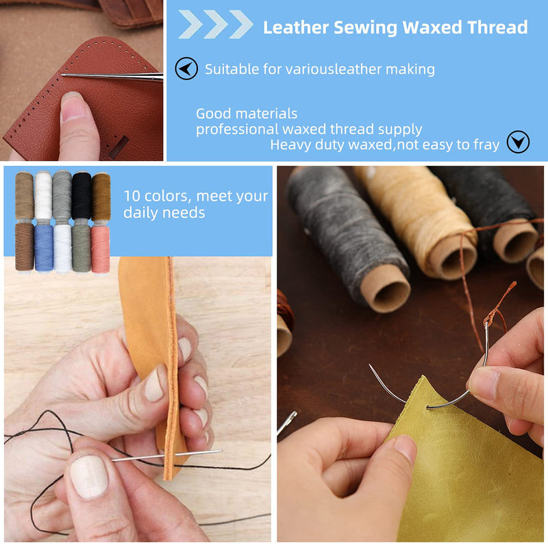 34 PCS Basic Leather Sewing Kit: Upholstery Thread Cord, Leather Waxed Thread with Sewing Awl, Seam Ripper, Tape Measure Large-Eye Stitching Needles for DIY Leather Craft Repair - NewNest Australia